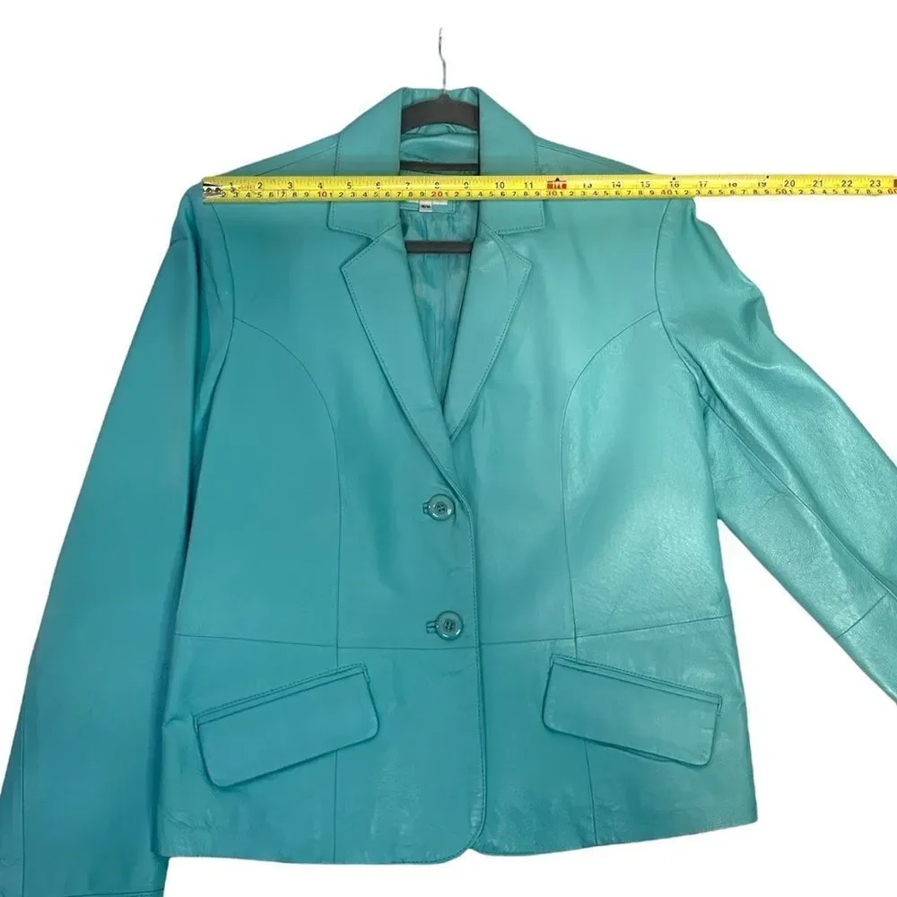 𝅺cleo Blue Leather Jacket Blazer - Picture 8 of 10